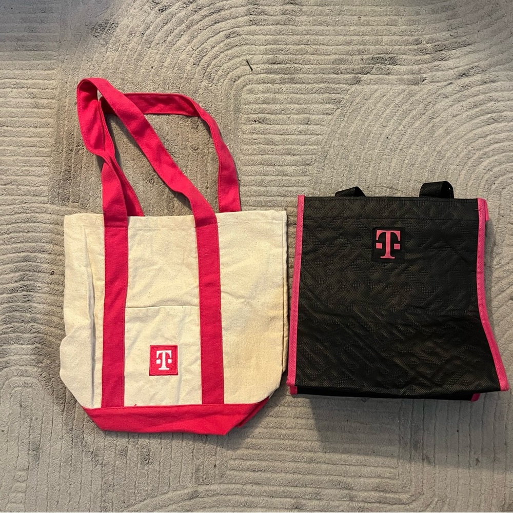 T-Mobile Insulated Lunch and Tote Bag lot Reusable Double Handle Velcro Closure